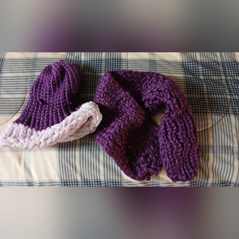 Purple and Pink Kids Knit Hat and Scarf Set